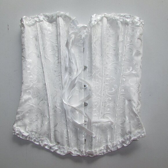 Creamy White Heavy Jacquard Ruffled Corset Set - NEW - Picture 5 of 10